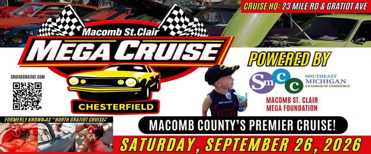 Macomb St.Clair Mega Cruise event at Kohl's and Value City Furniture parking lots in Chesterfield, MI on September 26, 2026