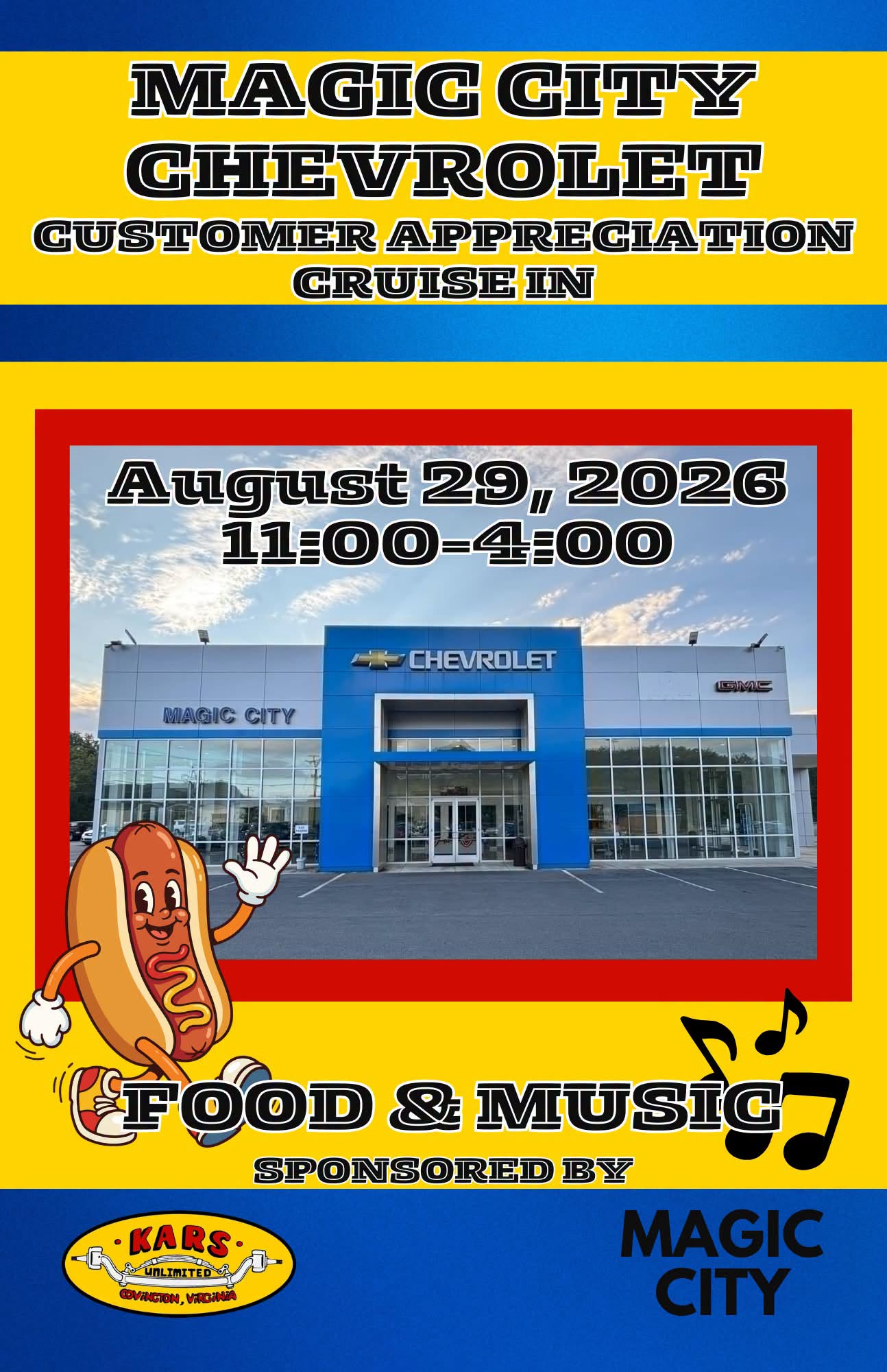 Magic City Chevrolet Customer Appreciation Cruise in event at Magic City Chevrolet in Covington, VA on August 29, 2026