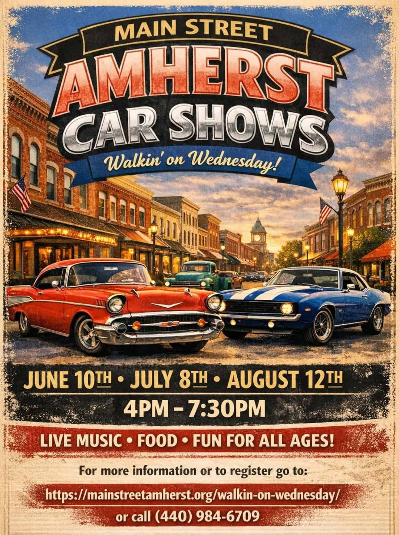 Main Street Amherst Car Shows Walkin' on Wednesday event at Main Street in Amherst, OH on August 12, 2026