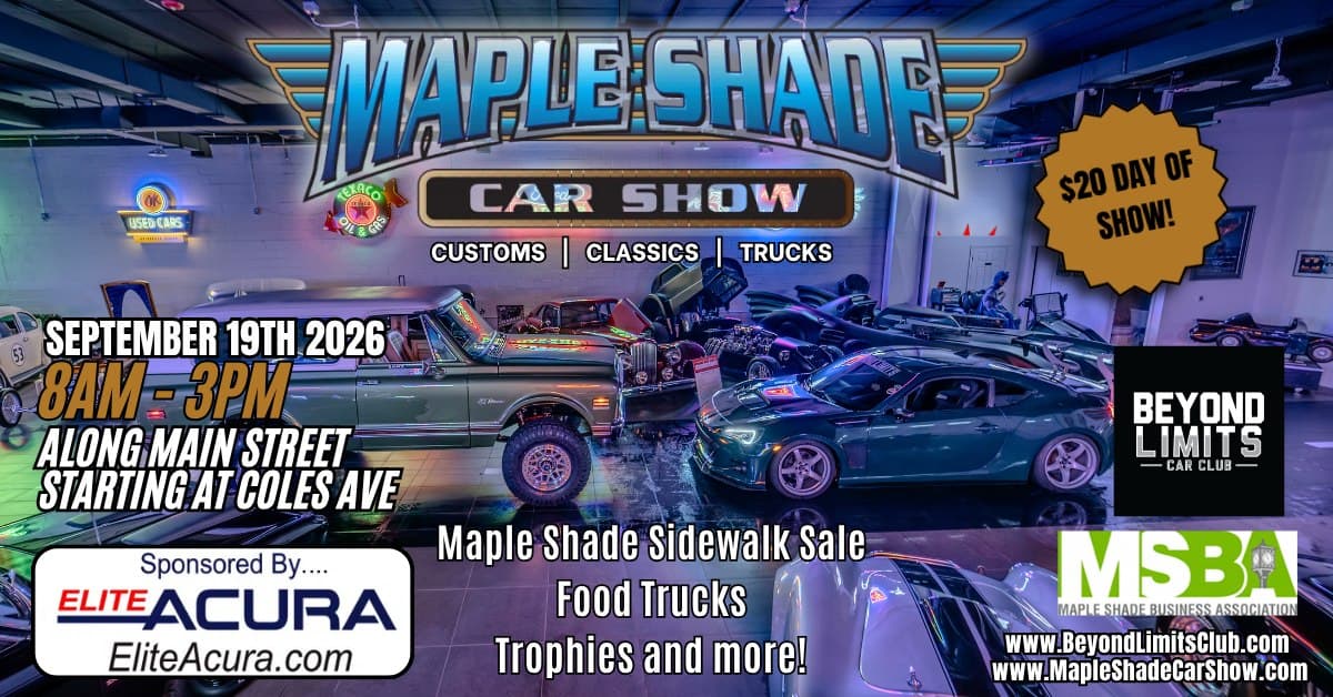 Maple Shade Sidewalk Sale Car Show event at 20 E Main St in Maple Shade, NJ on September 19, 2026