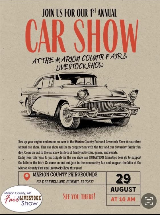 Marion County Fair & Livestock Show Car Show event at Marion County Fairgrounds in Summit, AR on August 29, 2026