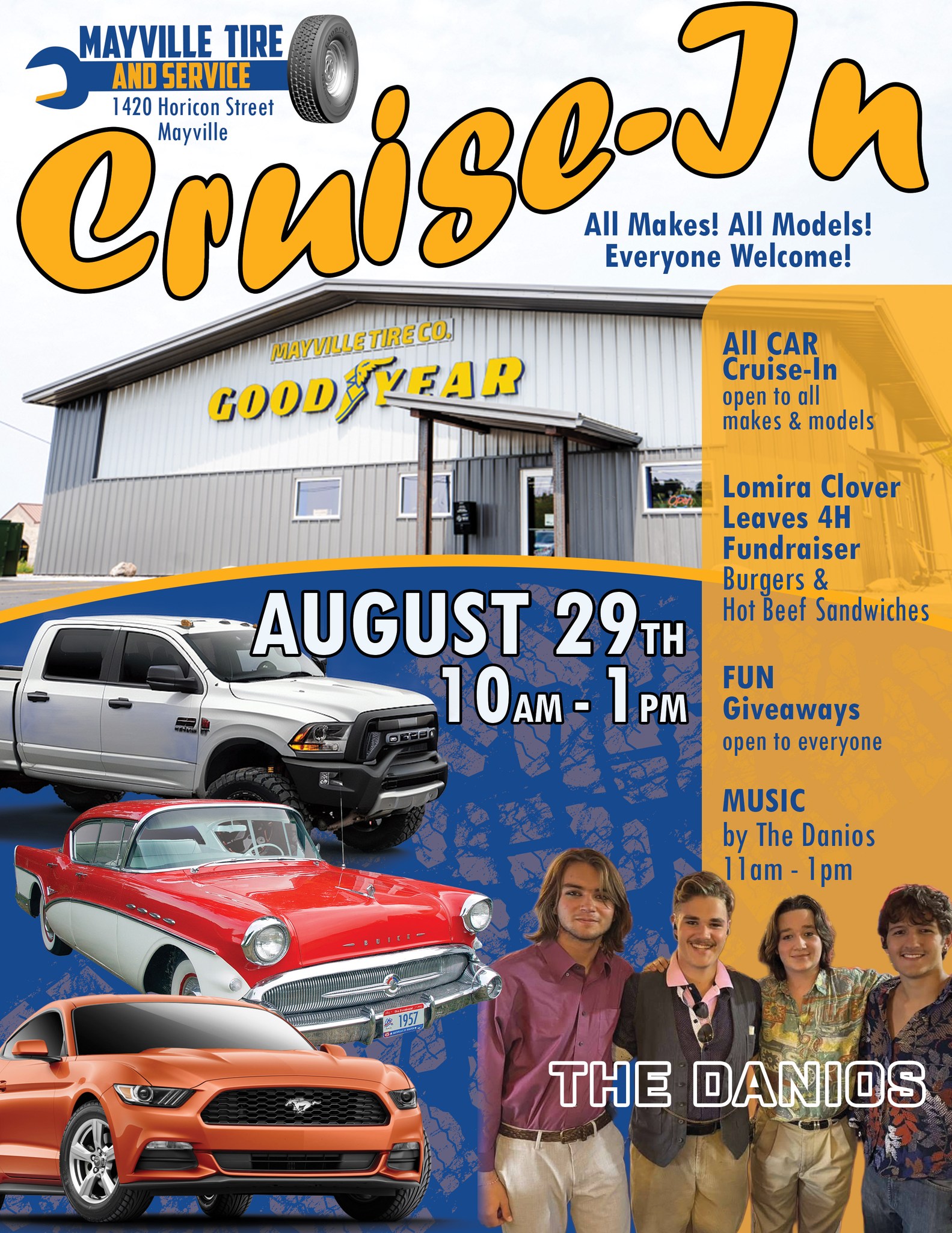 Mayville Tire and Service Cruise-In event at Mayville Tire and Service in Mayville, WI on August 29, 2026