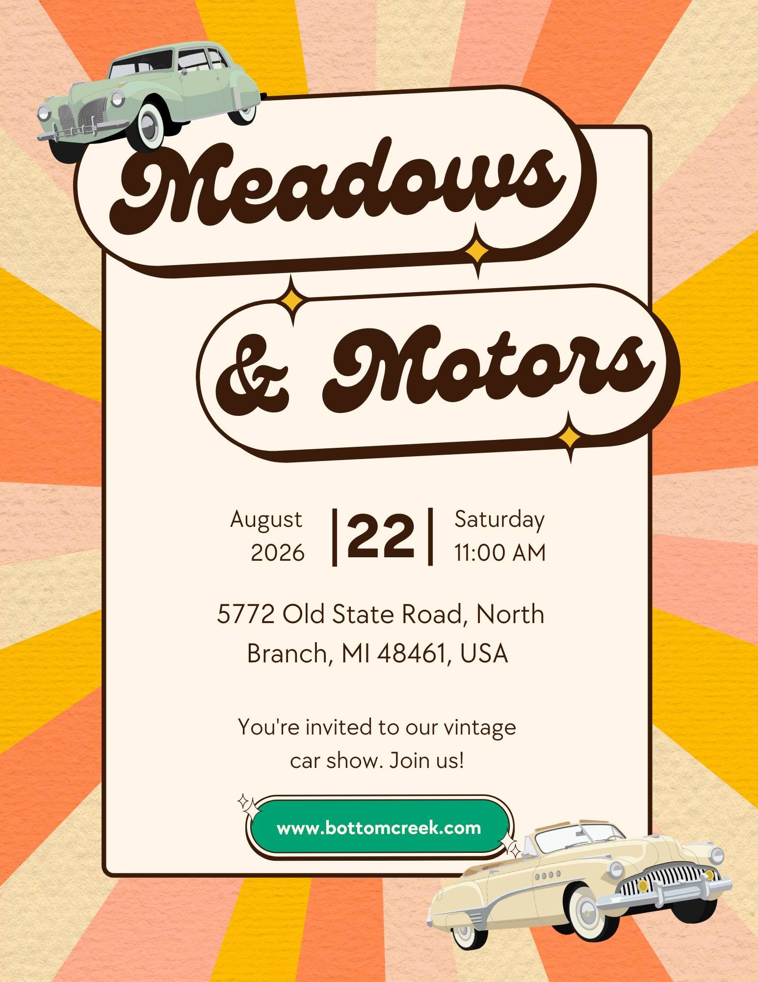 Meadows & Motors event at 5772 Old State Road in North Branch, MI on August 22, 2026