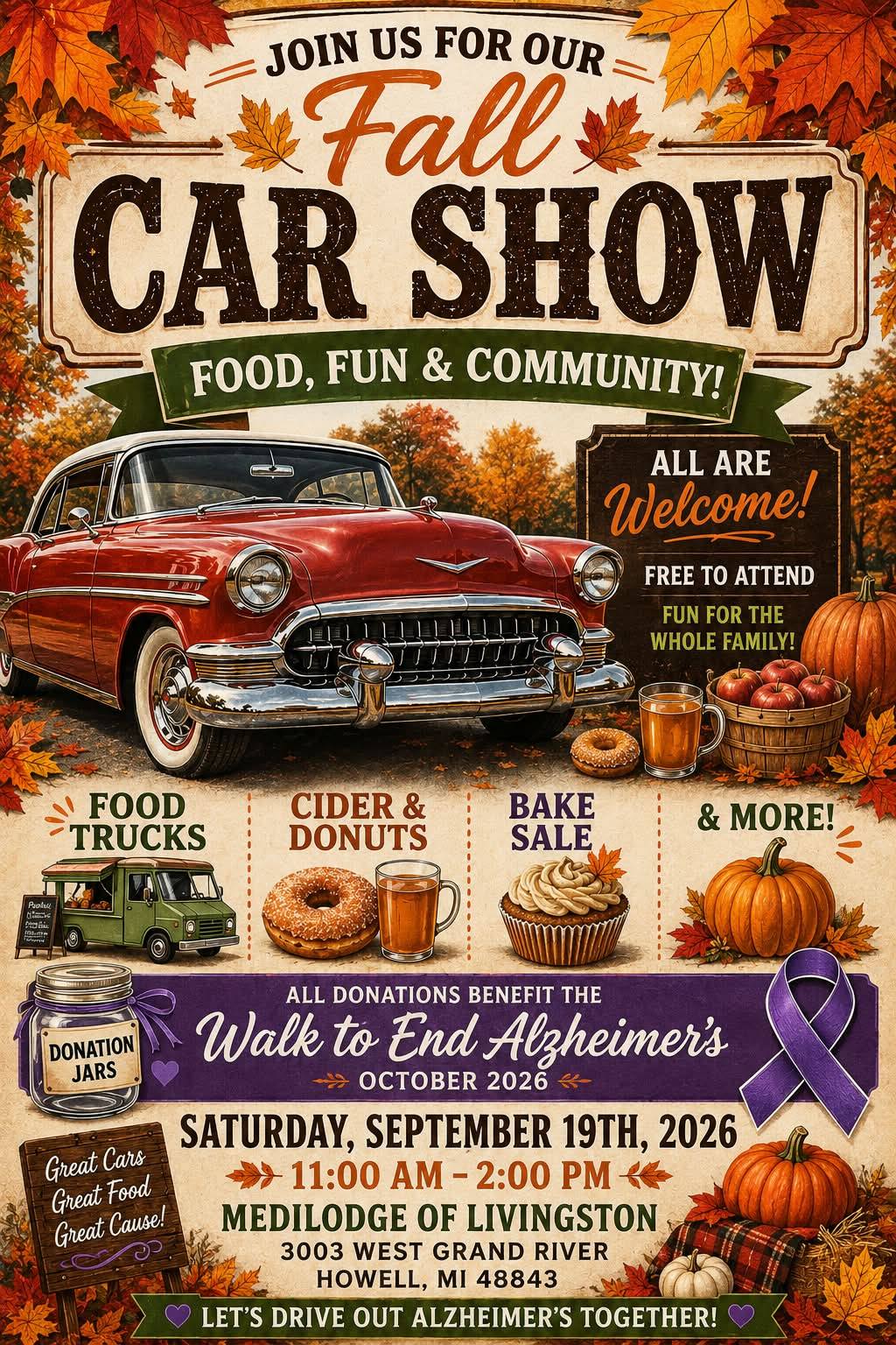 Medilodge of Livingston Fall Car Show event at Medilodge of Livingston in Howell, MI on September 19, 2026