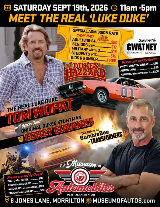 Meet the Real 'Luke Duke' at Museum of Automobiles event at Museum of Automobiles in Morrilton, AR on September 19, 2026