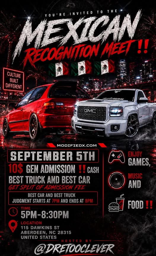 Mexican Recognition Meet event at 115 Dawkins St in Aberdeen, NC on September 5, 2026