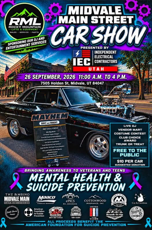 Midvale Main Street Car Show event at 7505 Holden St in Midvale, UT on September 26, 2026