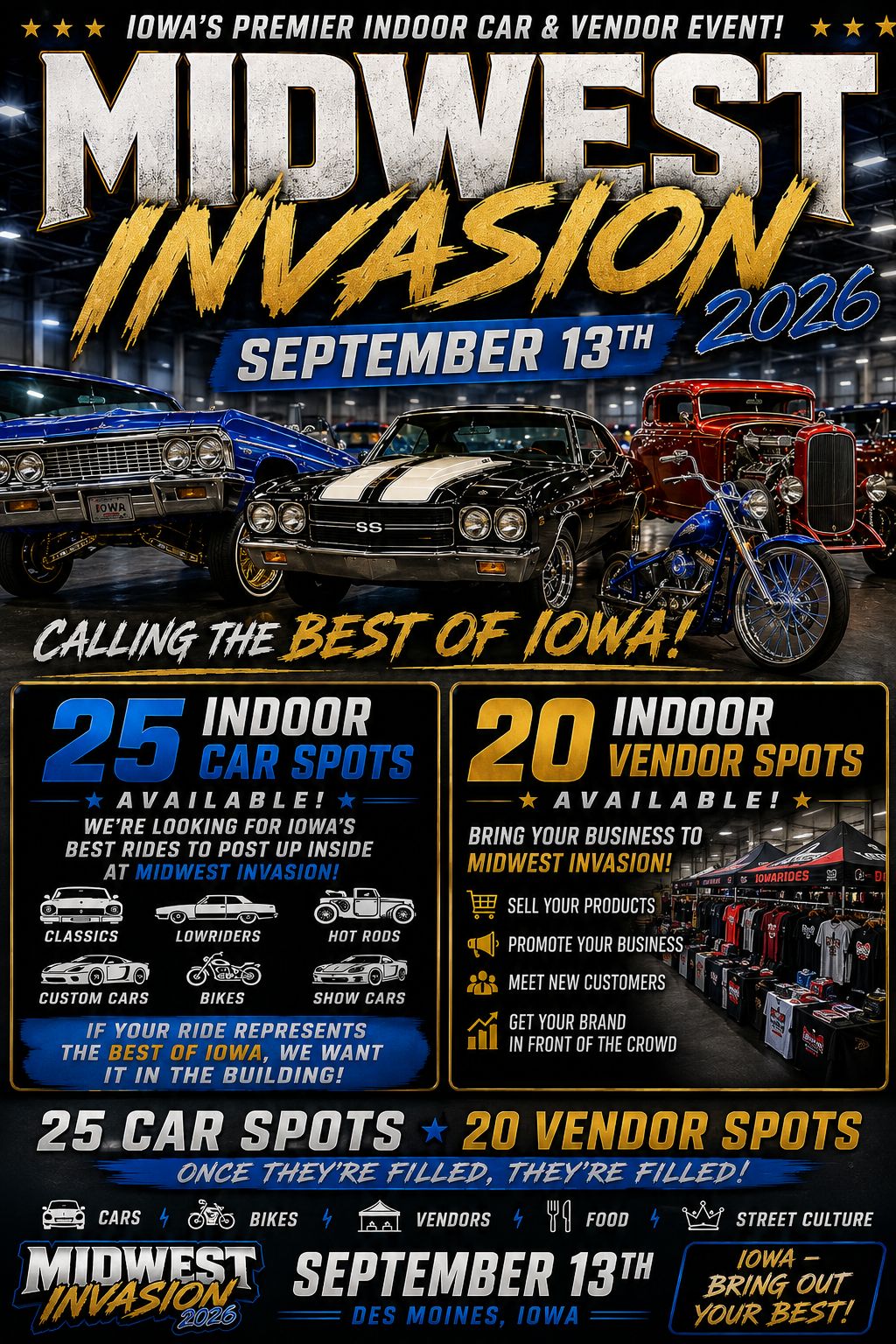 Midwest Invasion event at Varied Industries Building at the Iowa State Fairgrounds in Des Moines, IA on September 13, 2026