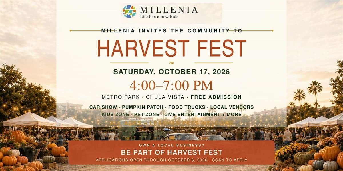 Millenia Harvest Fest event at Metro Park in Chula Vista, CA on October 17, 2026
