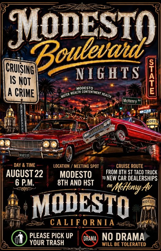 Modesto Boulevard Nights event at 8th and H Street in Modesto, CA on August 22, 2026