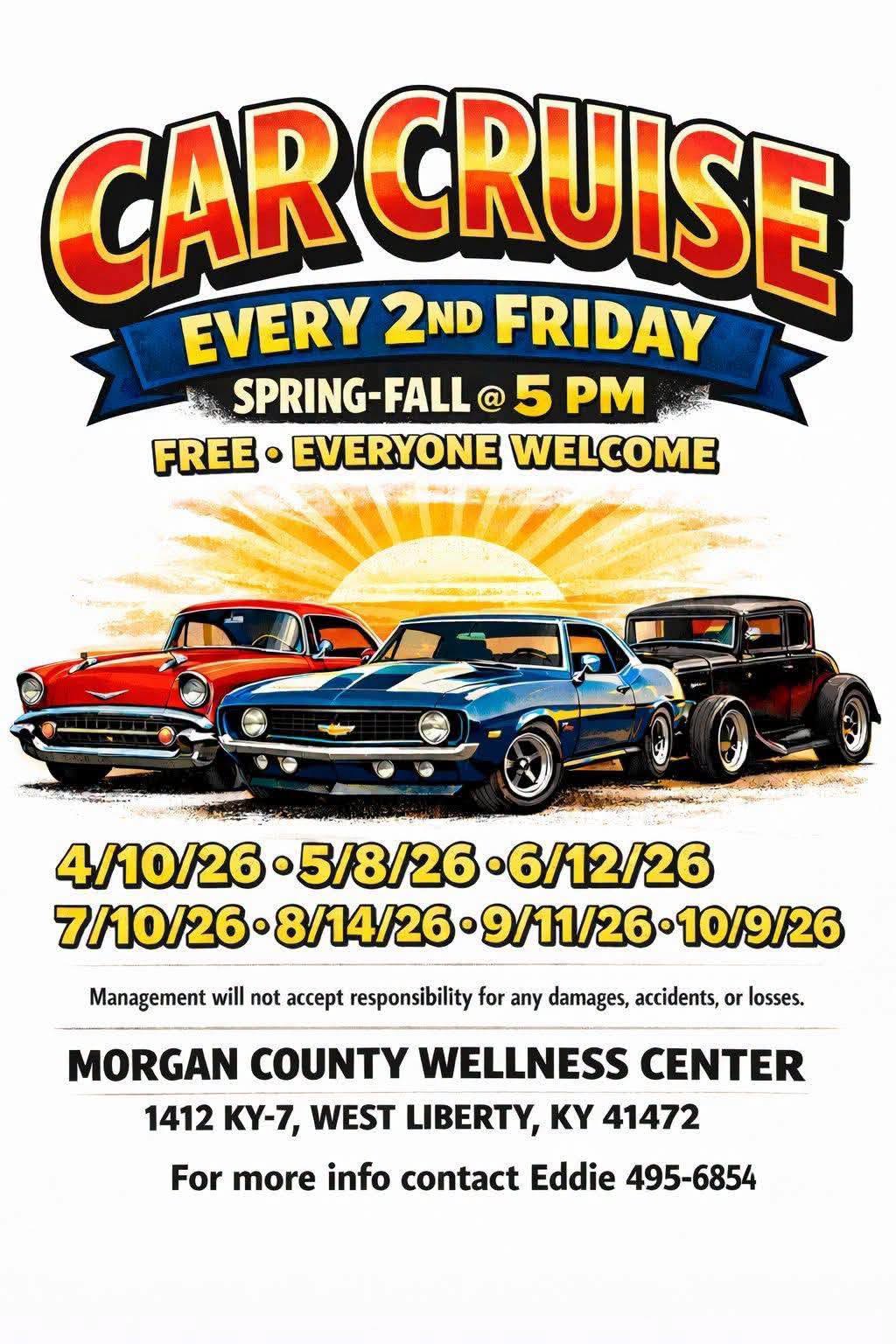 Morgan County Wellness Center Car Cruise event at Morgan County Wellness Center in West Liberty, KY on August 14, 2026