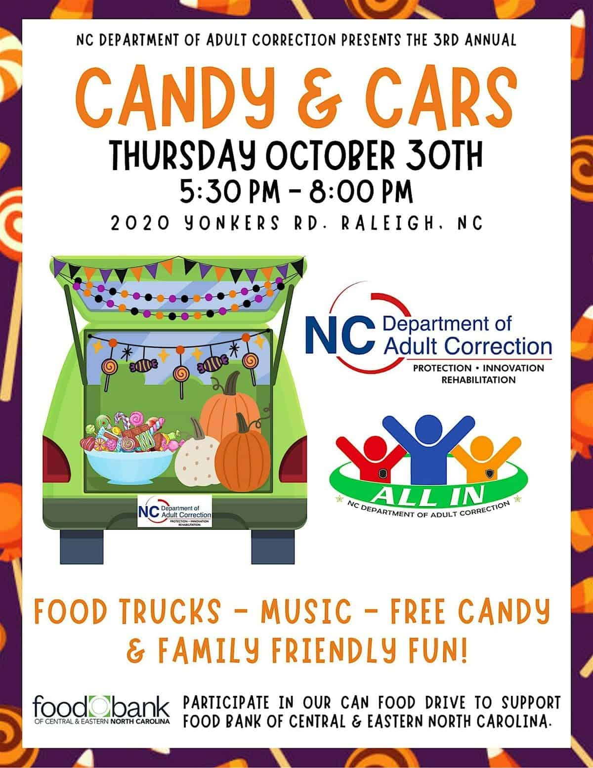 NC Department of Adult Correction Candy & Cars event at 2020 Yonkers Rd in Raleigh, NC on October 30, 2026