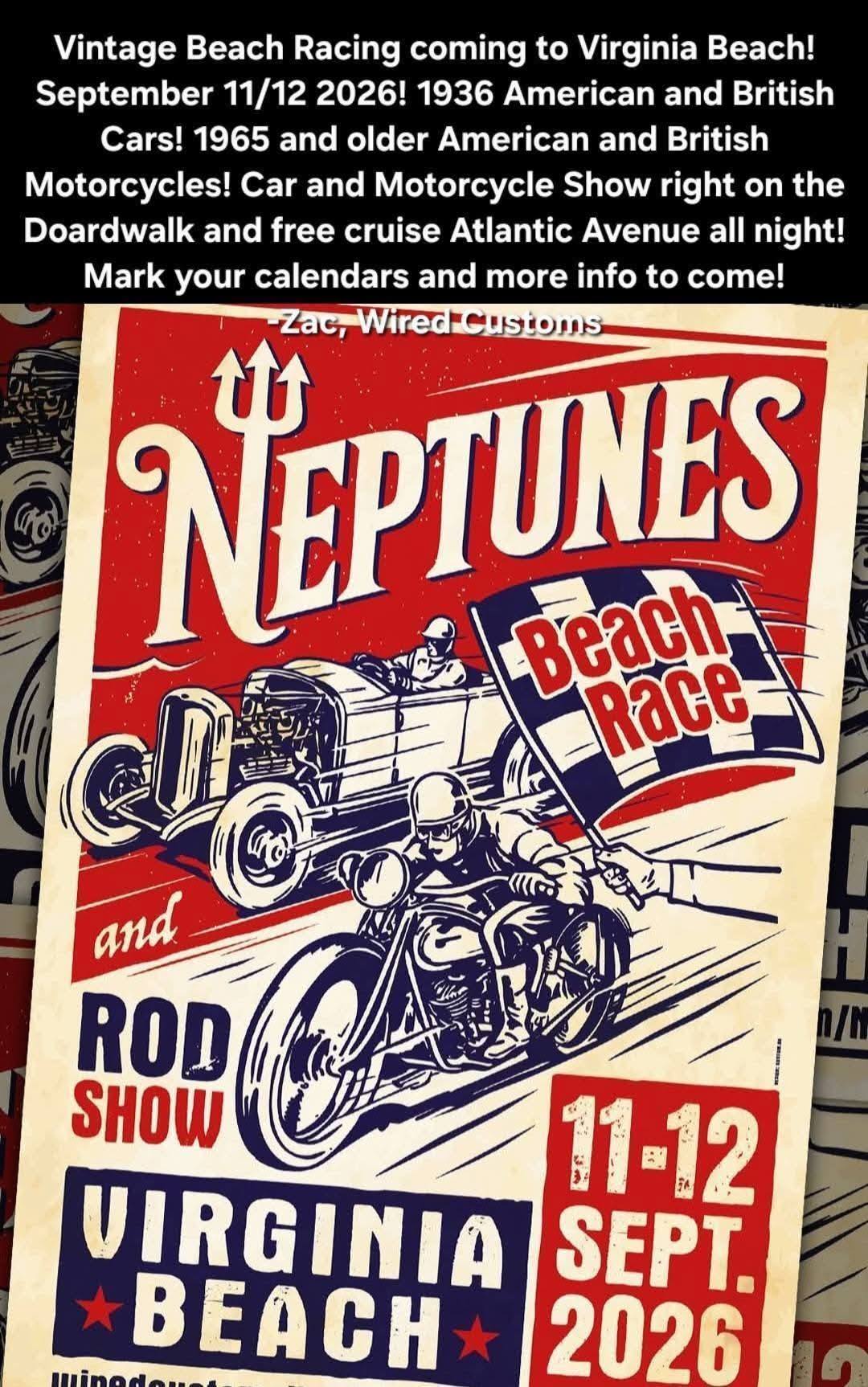 Neptune's Beach Race and Rod Show event at  Rudee Loop in Virginia Beach, VA on September 11, 2026