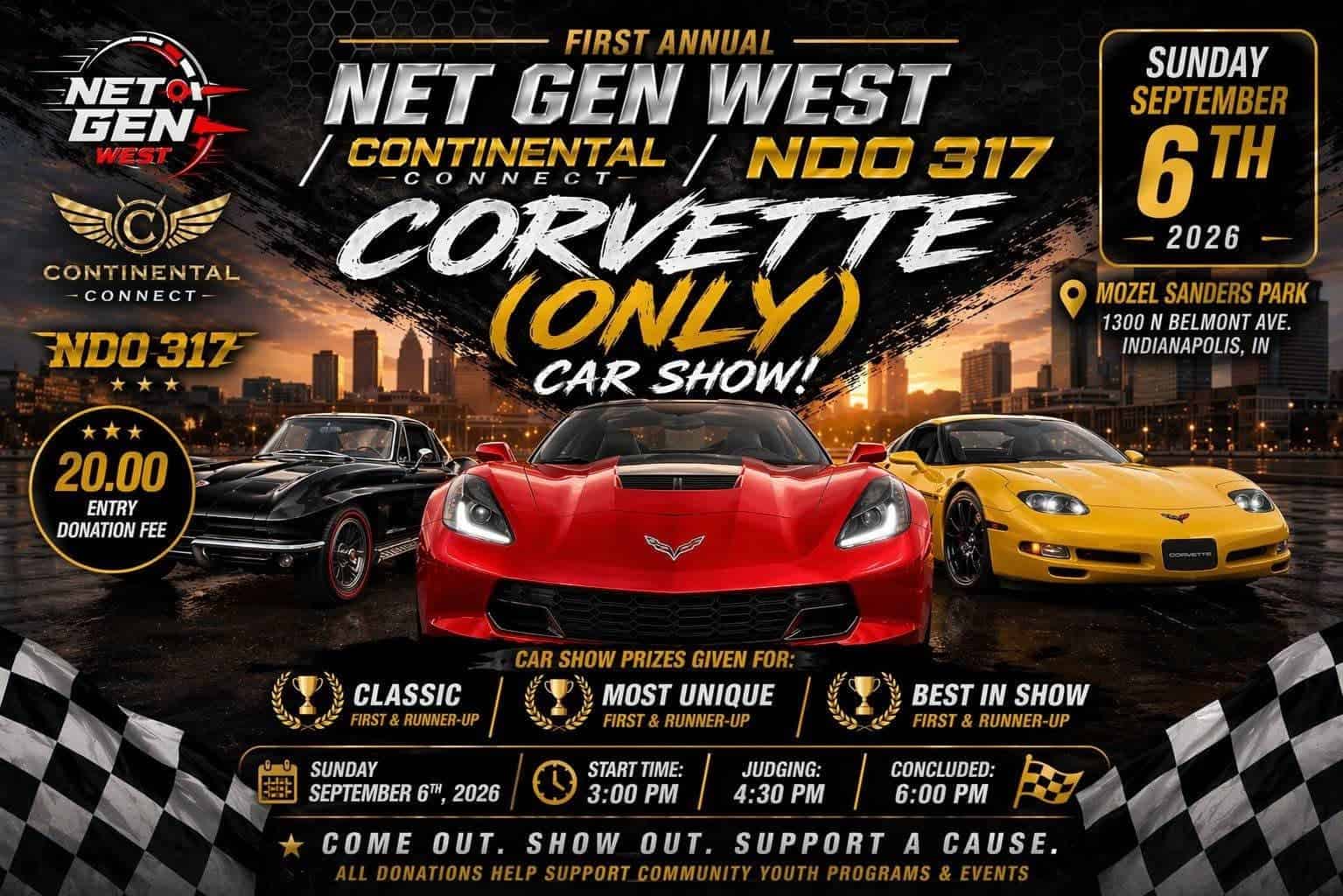 Net Gen West Continental Connect NDO 317 Corvette Car Show event at Mozel Sanders Park in Indianapolis, IN on September 6, 2026