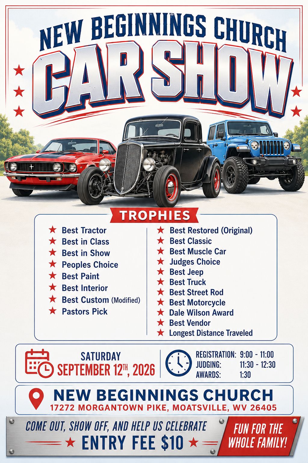 New Beginnings Church Car Show event at New Beginnings Church in Moatsville, WV on September 12, 2026