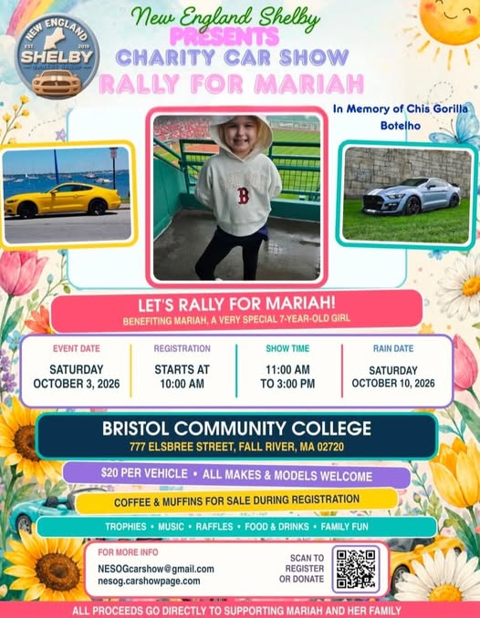New England Shelby Rally for Mariah Charity Car Show event at Bristol Community College in Fall River, MA on October 3, 2026