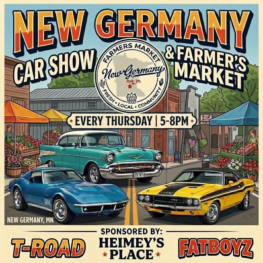 New Germany Car Show & Farmer's Market event at Broadway Street E in New Germany, MN on August 6, 2026