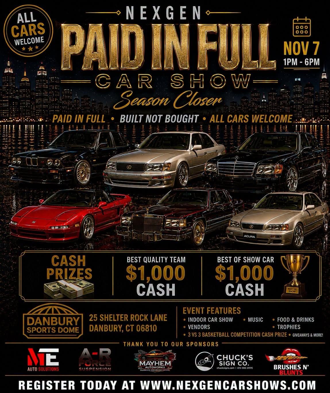 NexGen Paid in Full Car Show event at Danbury Sports Dome in Danbury, CT on November 7, 2026