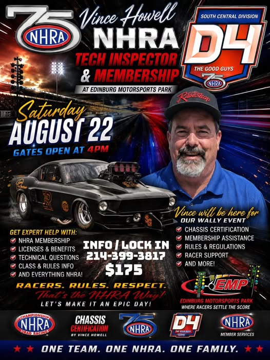 NHRA Tech Inspector & Membership at Edinburg Motorsports Park event at Edinburg Motorsports Park in Edinburg, TX on August 22, 2026