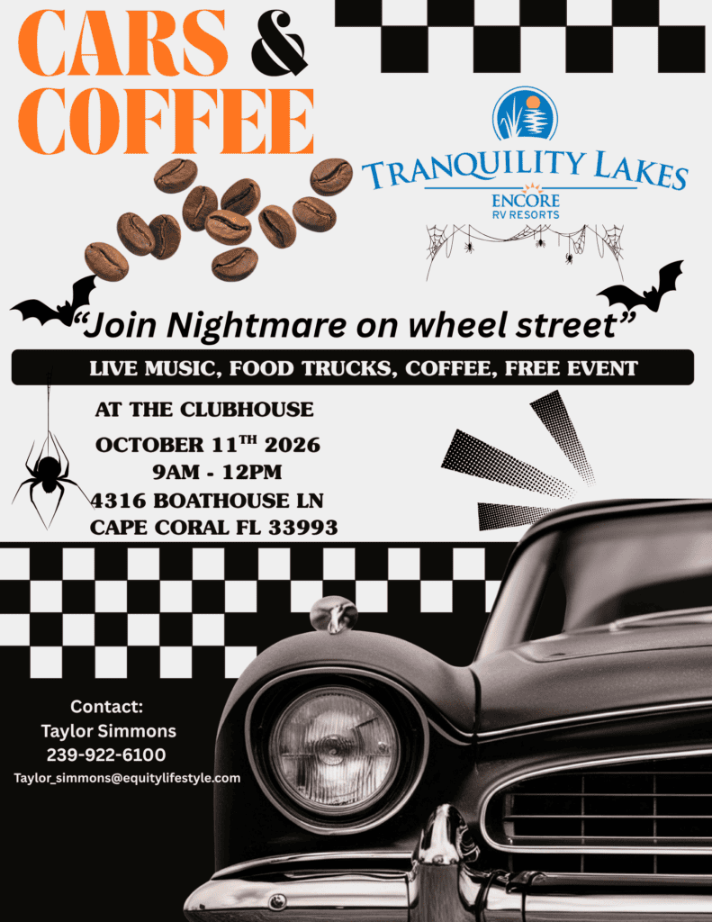 Nightmare on Wheel Street Cars & Coffee event at The Clubhouse in Cape Coral, FL on October 11, 2026