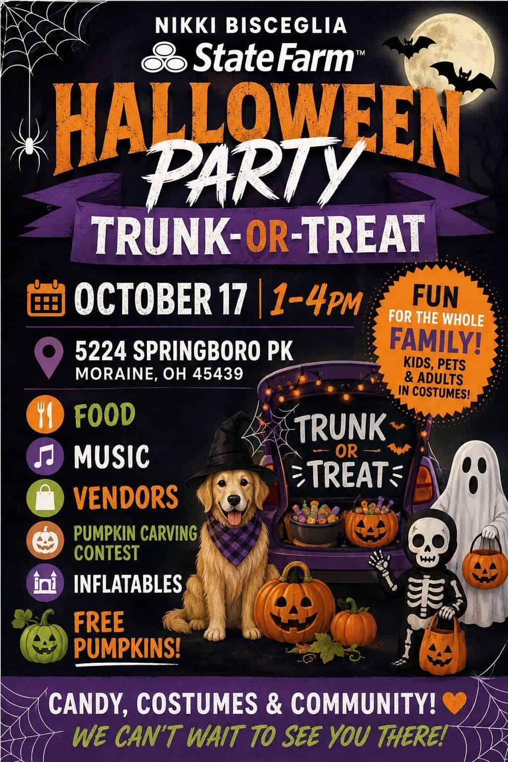 Nikki Bisceglia State Farm Halloween Party Trunk-or-Treat event at 5224 Springboro Pike in Moraine, OH on October 17, 2026