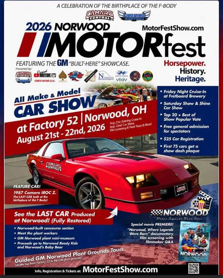 Norwood MotorFest Car Show event at Factory 52 in Norwood, OH on August 21, 2026