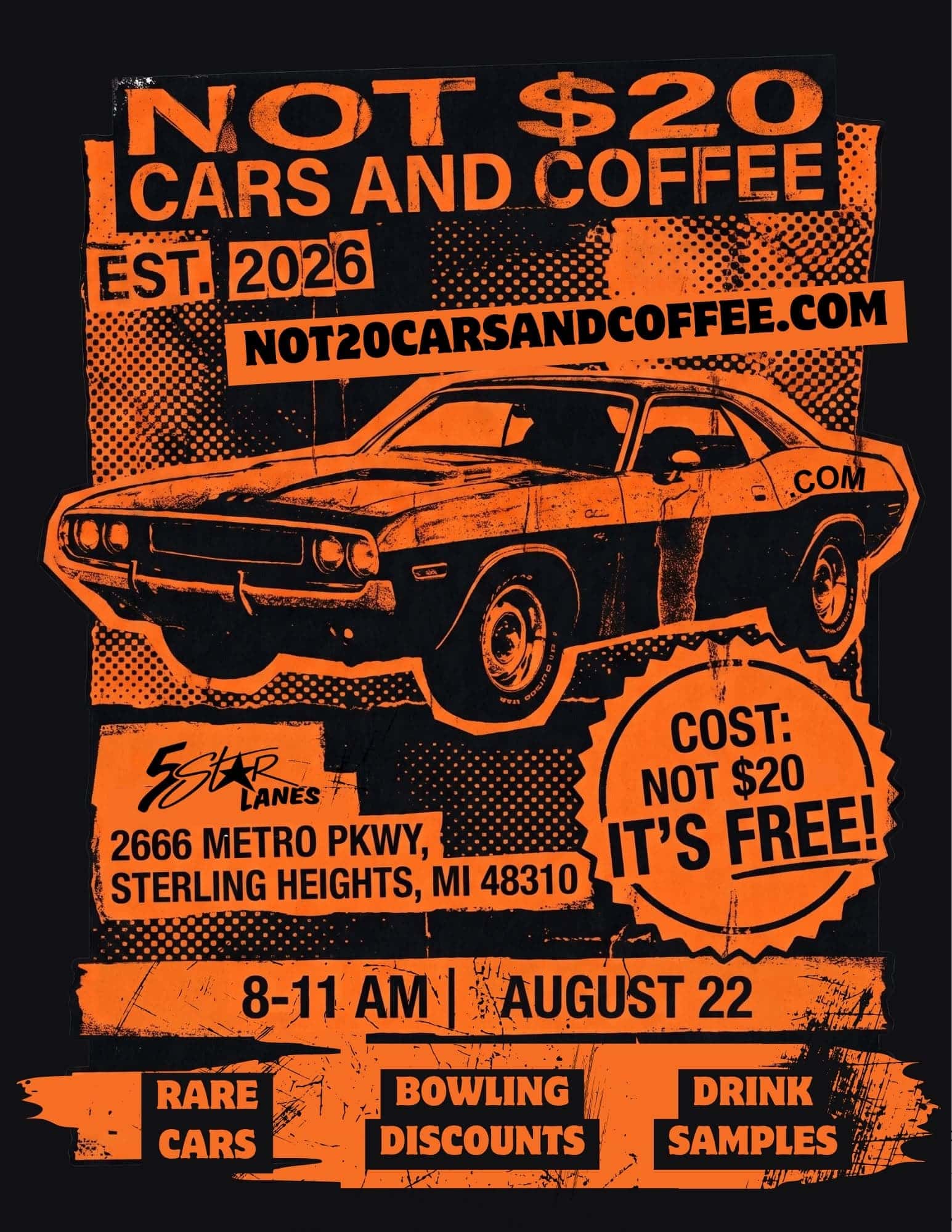 Not $20 Cars and Coffee event at 2666 Metro Parkway in Sterling Heights, MI on August 22, 2026
