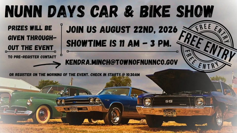 Nunn Days Car & Bike Show event at Veterans Park in Nunn, CO on August 22, 2026
