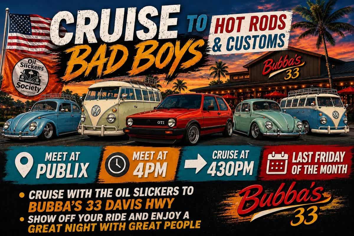 Oil Slickers Society International Bad Boys to Hot Rods & Customs Cruise event at Publix Super Market at Bellview Plaza in Pensacola, FL on August 28, 2026