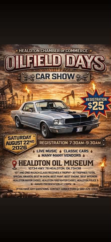 Oilfield Days Car Show event at Healdton Oil Museum in Healdton, OK on August 22, 2026