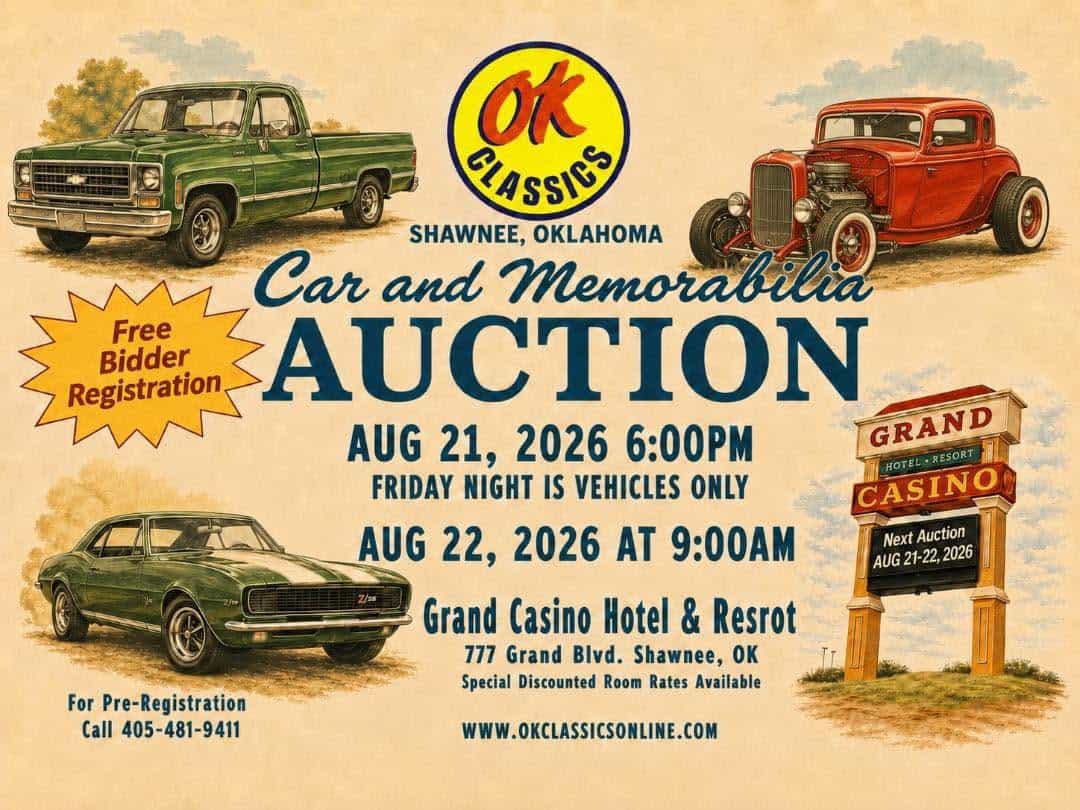 OK Classics Car and Memorabilia Auction event at Grand Casino Hotel & Resort in Shawnee, OK on August 21, 2026