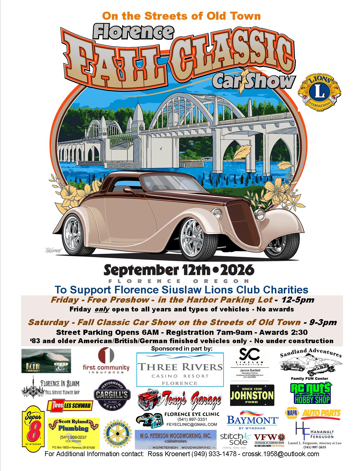 Old Town Florence Fall Classic Car Show event at Old Town Florence in Florence, OR on September 12, 2026