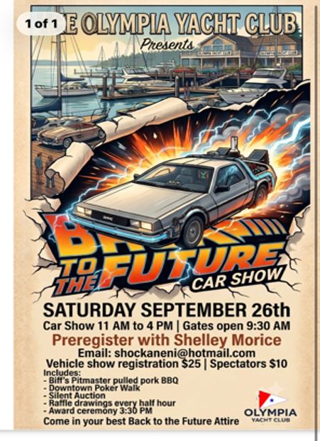 Olympia Yacht Club Back to the Future Car Show event at Olympia Yacht Club in Olympia, WA on September 26, 2026