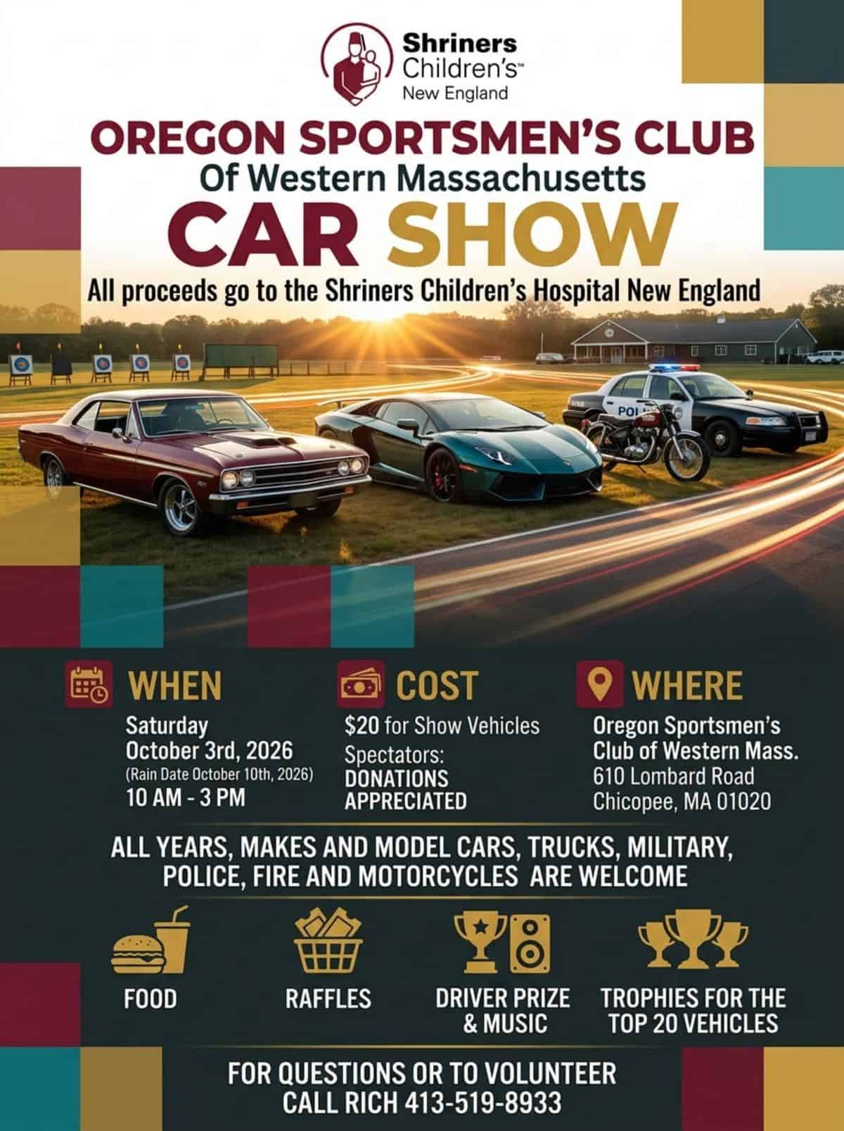 Oregon Sportsmen's Club Car Show event at Oregon Sportsmen's Club of Western Mass. in Chicopee, MA on October 3, 2026