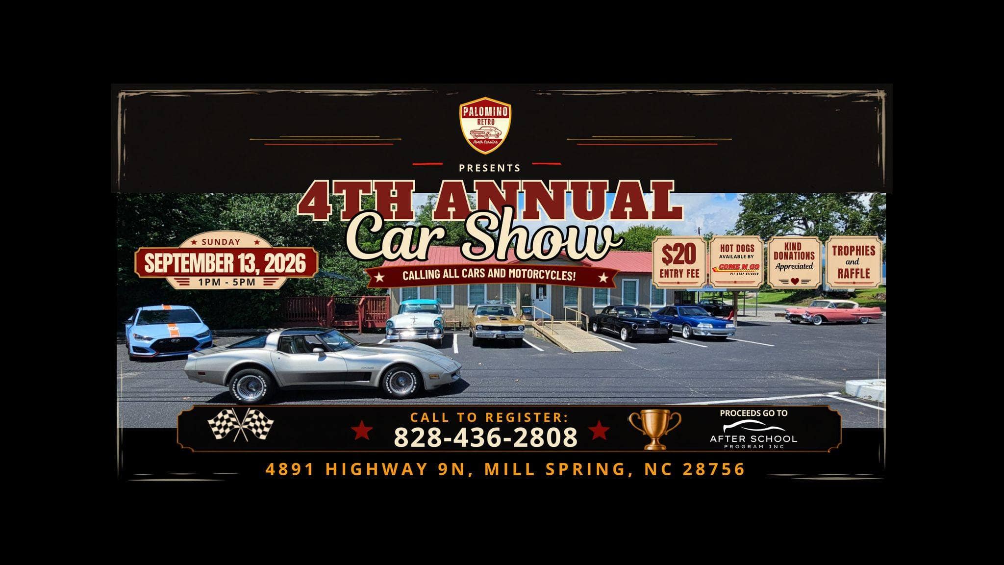 Palomino Retro 4th Annual Car Show event at Palomino Retro in Mill Spring, NC on September 13, 2026