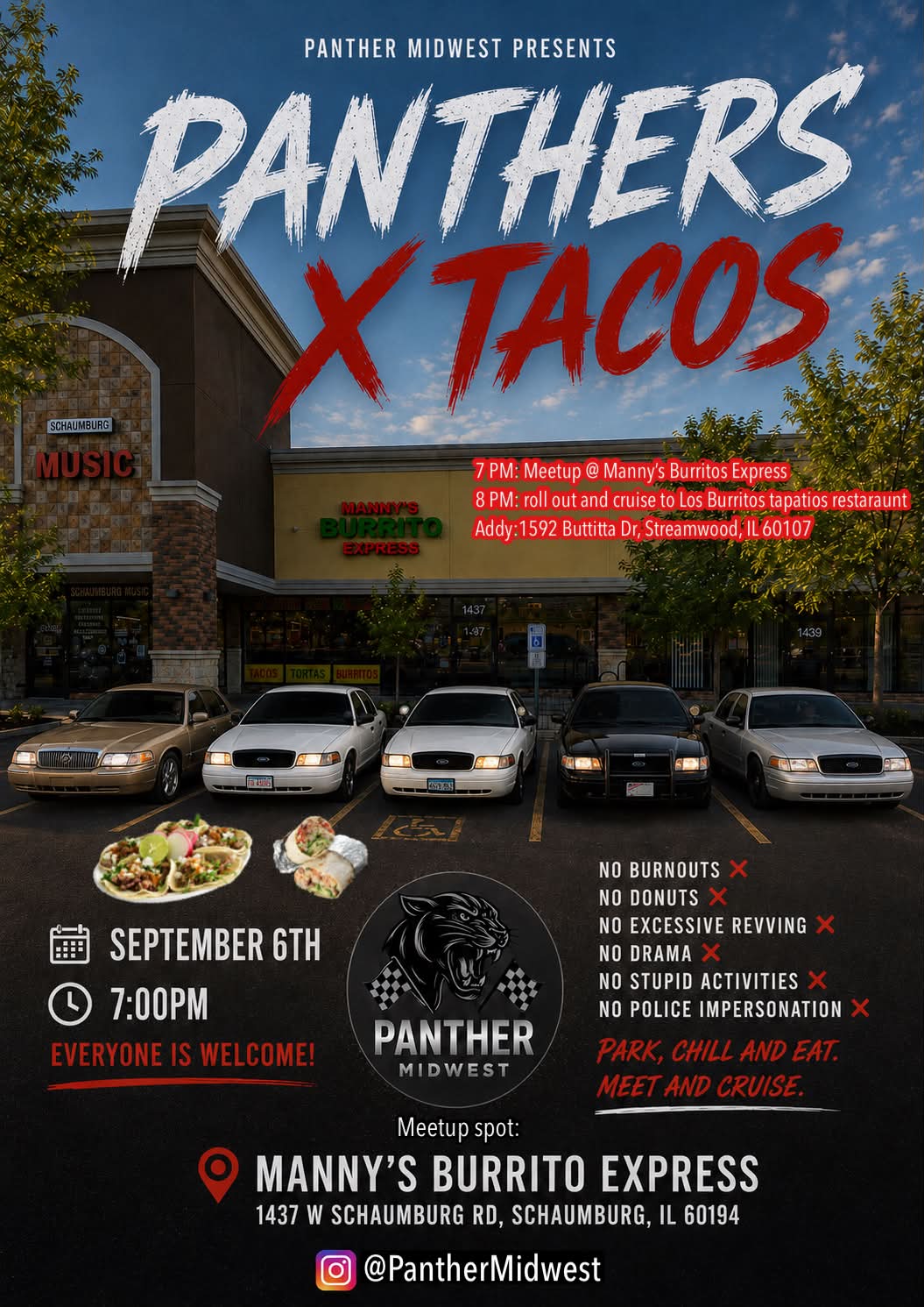 Panther Midwest Panthers x Tacos event at Manny's Burritos Express in Schaumburg, IL on September 6, 2026
