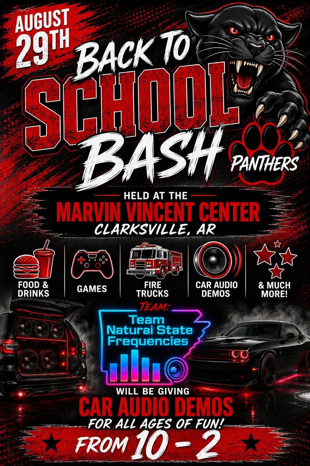 Panthers Back to School Bash event at Marvin Vincent Center in Clarksville, AR on August 29, 2026