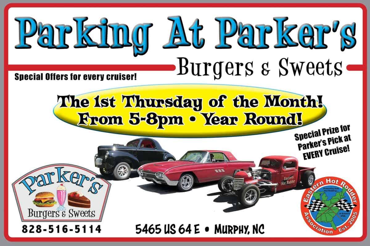 Parking at Parker's event at Parker's Burgers & Sweets in Murphy, NC on September 3, 2026