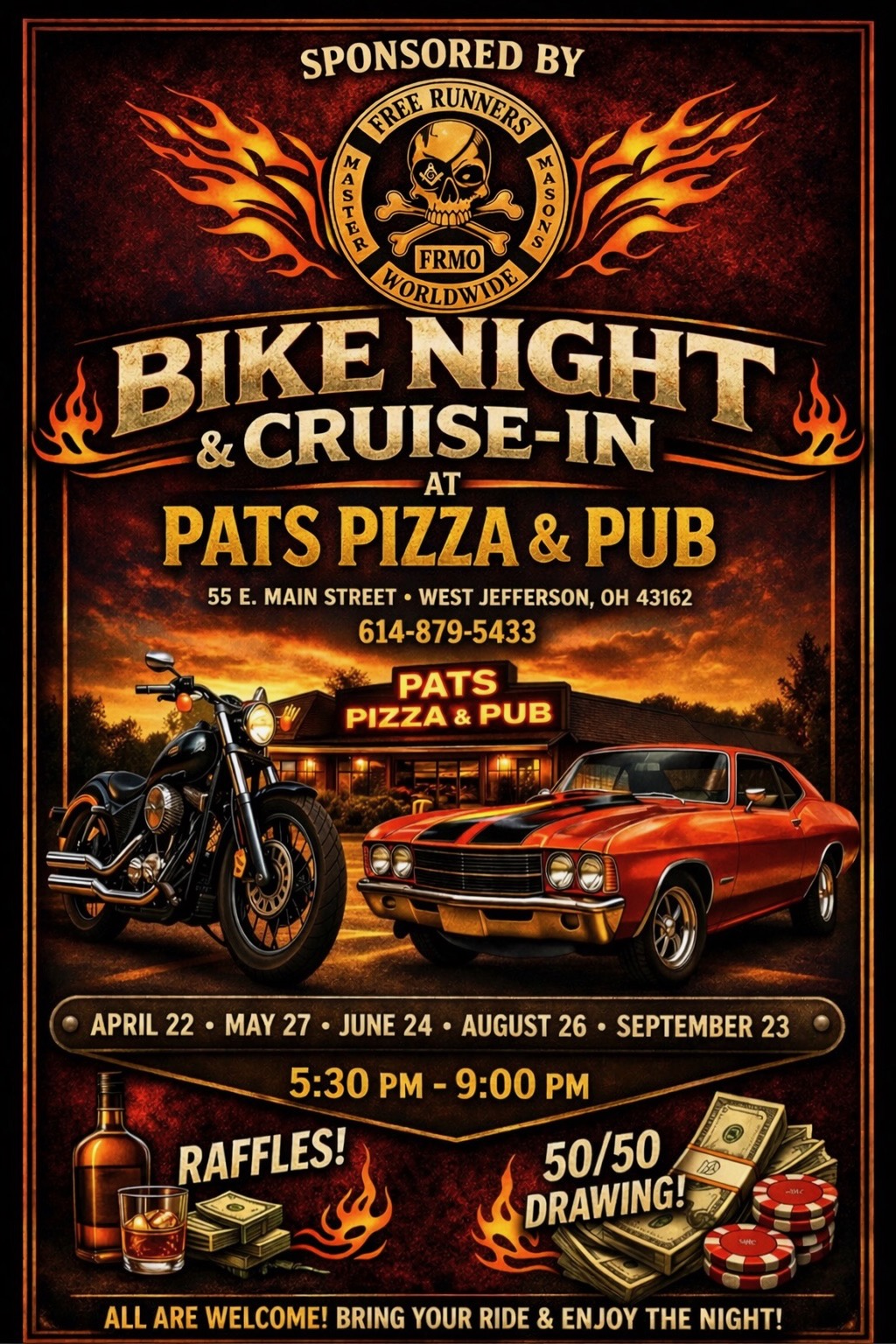 Pats Pizza & Pub Bike Night & Cruise-In event at Pats Pizza & Pub in West Jefferson, OH on August 26, 2026