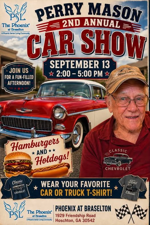 Perry Mason 2nd Annual Car Show event at The Phoenix at Braselton in Hoschton, GA on September 13, 2026