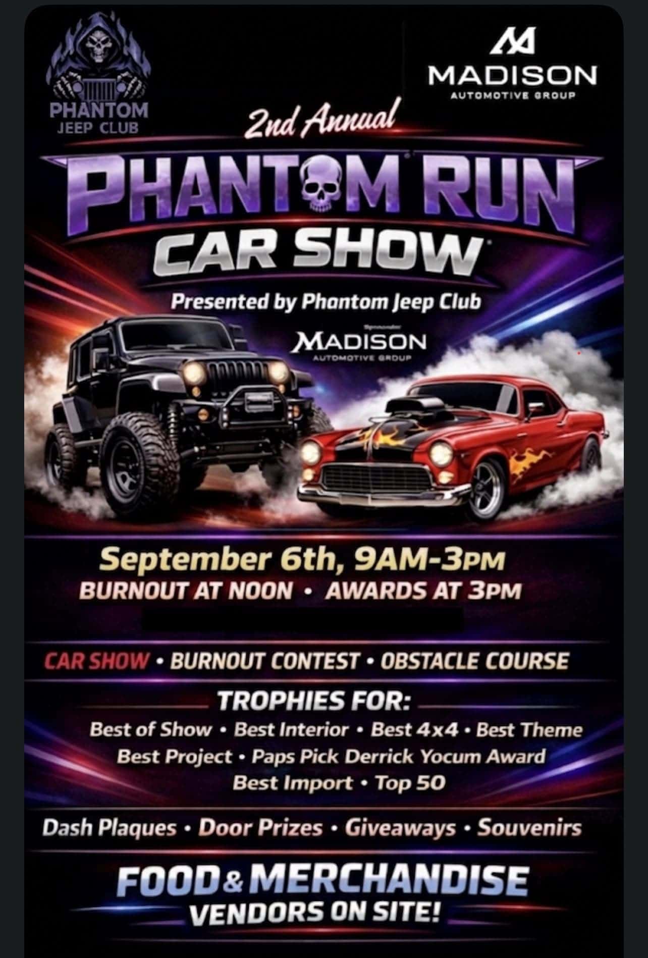 Phantom Run Car Show event at Madison Automotive Group in Madison, IN on September 6, 2026