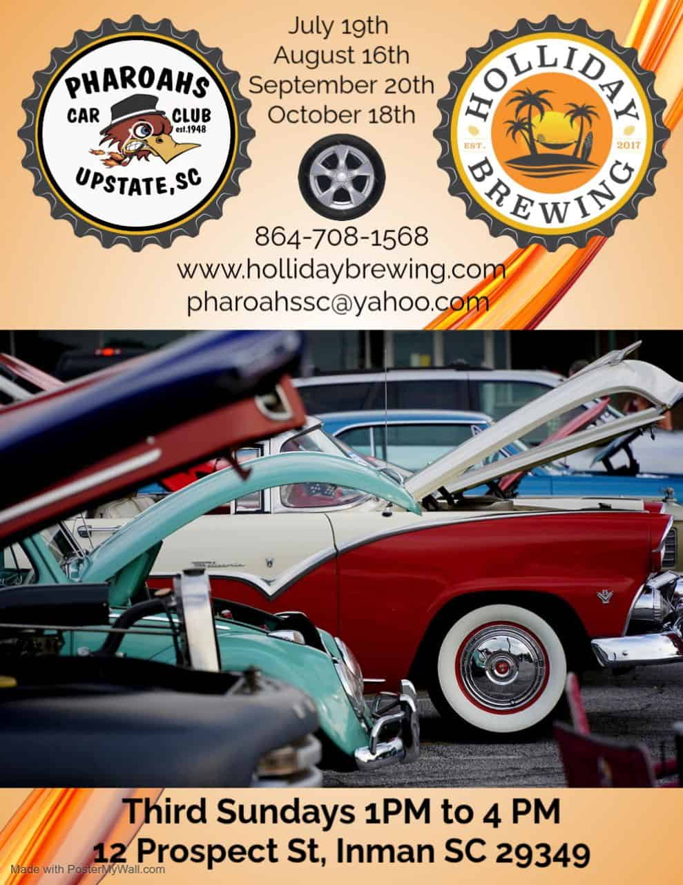 Pharoahs Car Club at Holliday Brewing event at Holliday Brewing in Inman, SC on August 16, 2026