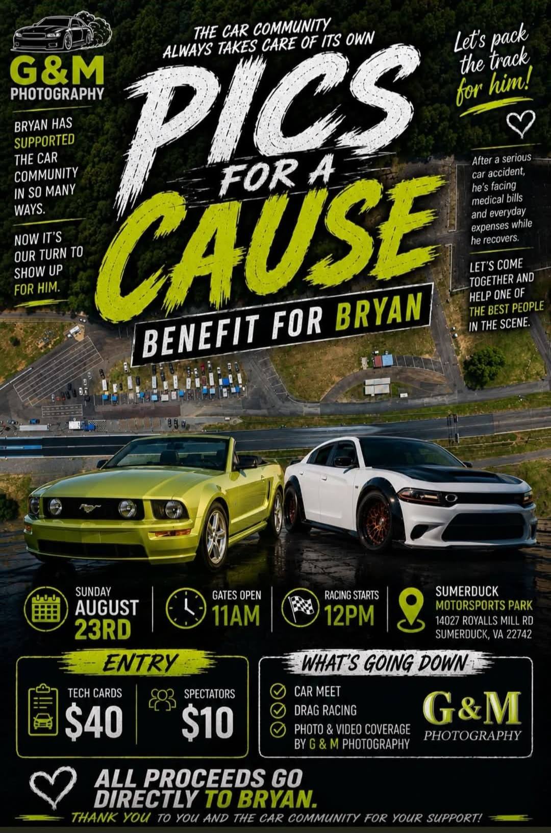 Pics for a Cause Benefit for Bryan event at Sumerduck Motorsports Park in Sumerduck, VA on August 23, 2026