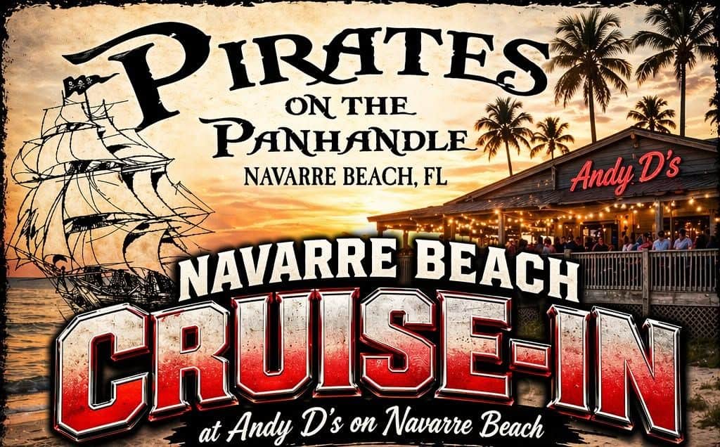 Pirates on the Panhandle Navarre Beach Cruise-In event at Andy D's on Navarre Beach in Navarre, FL on August 21, 2026