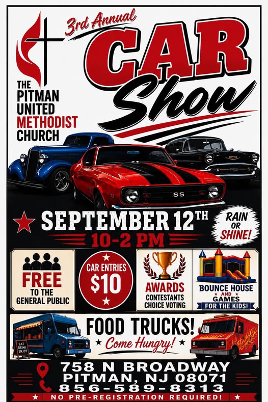 Pitman United Methodist Church 3rd Annual Car Show event at Pitman United Methodist Church in Pitman, NJ on September 12, 2026