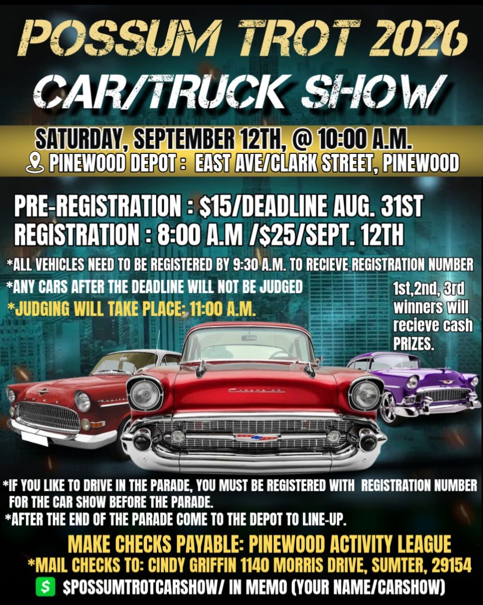 Possum Trot 2026 Car/Truck Show event at Pinewood Depot in Pinewood, SC on September 12, 2026