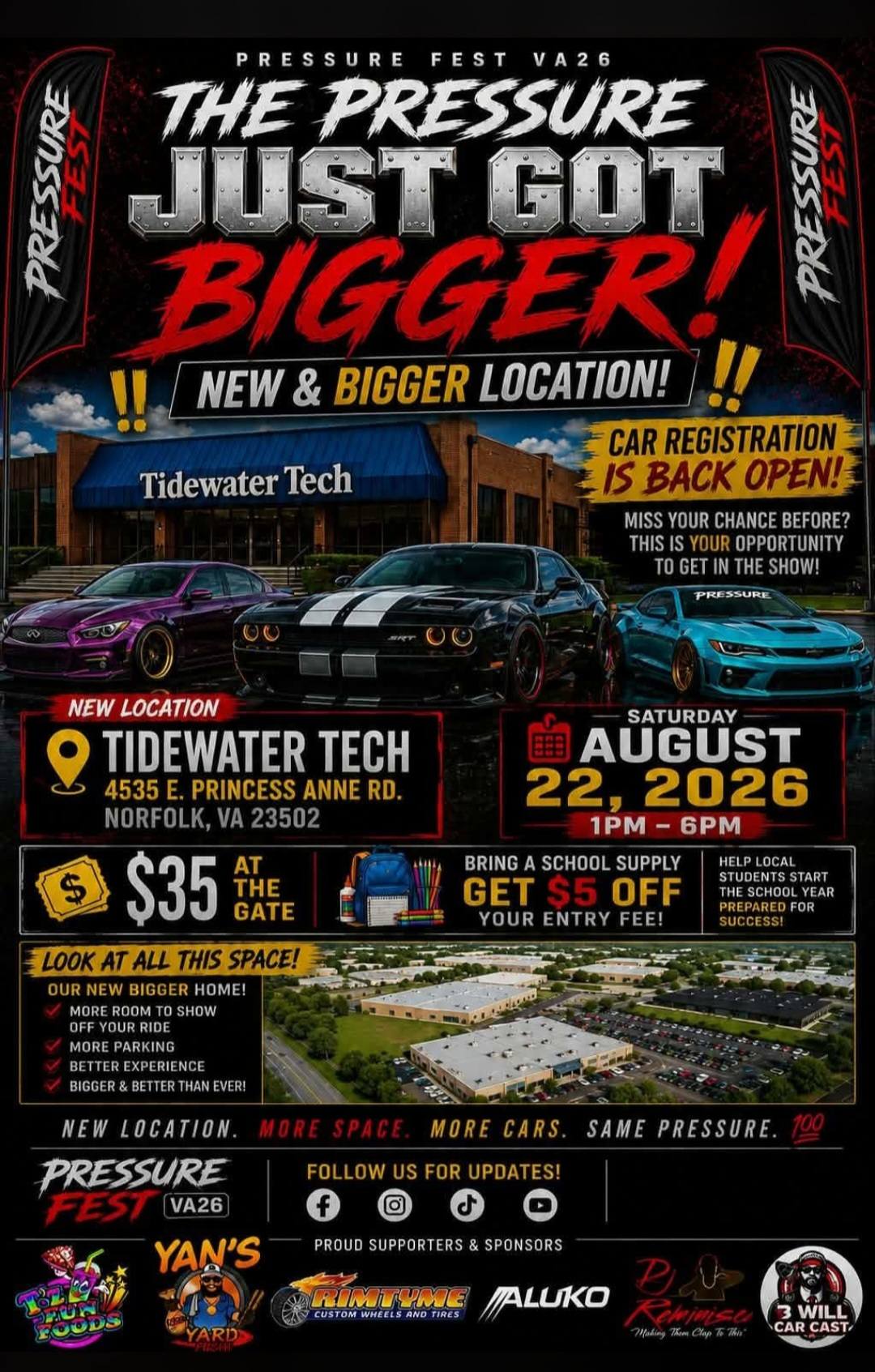 Pressure Fest VA26 event at Tidewater Tech in Norfolk, VA on August 22, 2026
