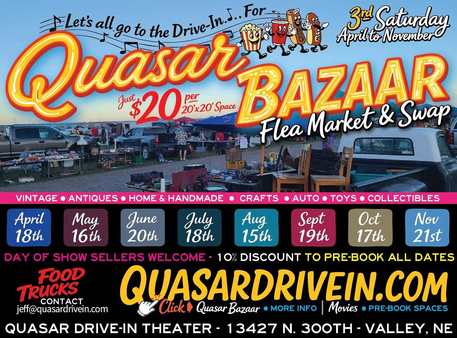 Quasar Bazaar Flea Market & Swap event at Quasar Drive-In Theater in Valley, NE on August 15, 2026