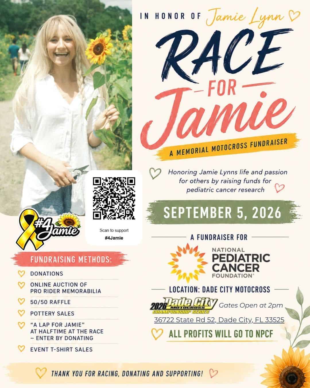 Race for Jamie event at Dade City Motocross in Dade City, FL on September 5, 2026