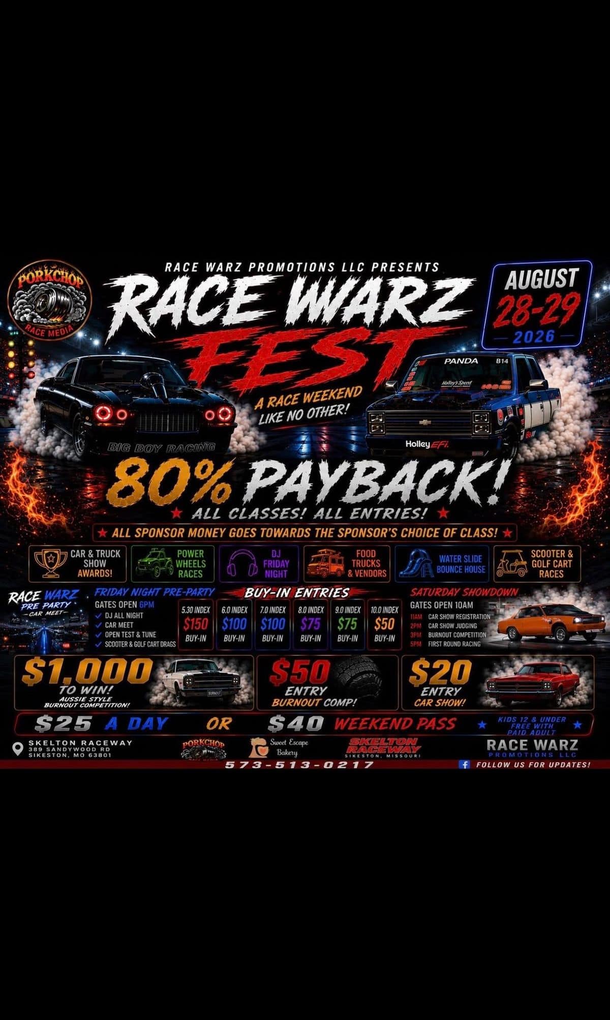 Race Warz Fest event at Skelton Raceway in Sikeston, MO on August 28, 2026